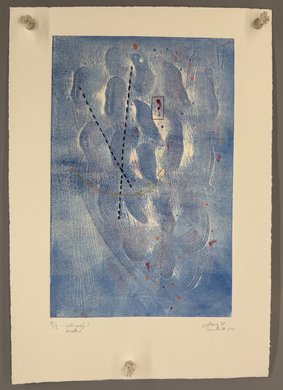 m/broderi blått, monotypi